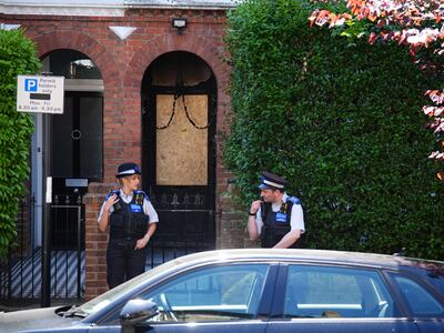 Police guard Keir Starmer's house in Kentish Town after a suspected arson attack. PA