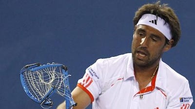 Marcos Baghdatis and four of his racquets had an argument during his ouster at the Australian Open. The racquets lost the argurment. Baghdatis lost the match.