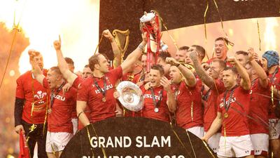 Wales players celebrate completing the Grand Slam and winning the Triple Crown and Six Nations Championship with victory over Ireland on Saturday. Reuters