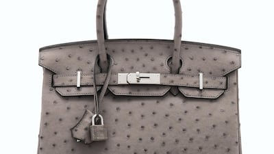 A Gris Tourterelle Ostrich Birkin 30 with palladium hardware. Estimate: £15,000 – 20,000. Courtesy Christie's