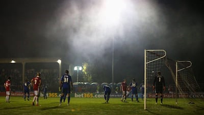 A general view of the goalmouth during the FA Cup first round match between Salford City and Notts County on Friday night. Chris Brunskill / Getty Images