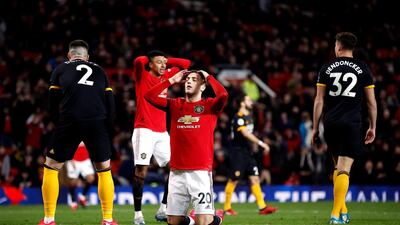 Manchester United's Diogo Dalot reacts after a missed chance. PA