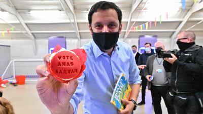 Scottish Labour leader Anas Sarwar campaigns with a visit to a mother and toddler group at a community centre in Glasgow. Getty Images