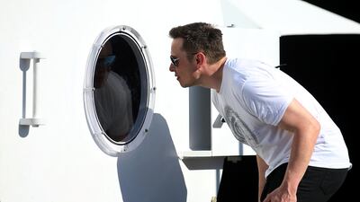 Elon Musk checks out a Hyperloop pod concept in Hawthorne, California. Reuters