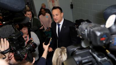 Fine Gael Leader Leo Varadkar speaks to the media as he arrives at the count centre in on February 9, 2020 in Dublin, Ireland. Getty Images