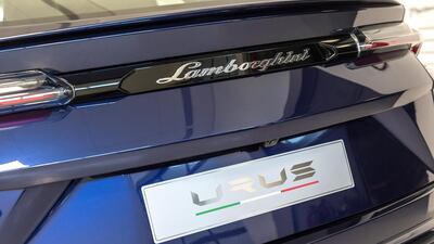 The new Urus at the Lamborghini Dubai showroom on Sheikh Zayed Road. Antonie Robertson / The National