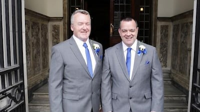 Conrad Clitheroe, 54, left, and Gary Cooper, 45, right, were arrested with a third man, Neil Munro, who lives in Dubai. Courtesy Clitheroe family