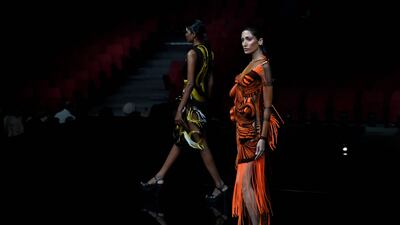 Models walk as part of Amit Aggarwal's show.