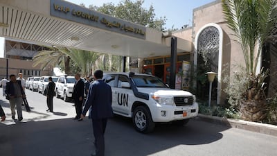 UN special envoy for Yemen, Hans Grundberg, leaves Sanaa airport for a meeting with Houthi officials on Monday. EPA