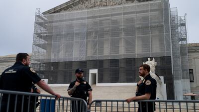 Police outside the US Supreme Court in Washington on Friday. Bloomberg
