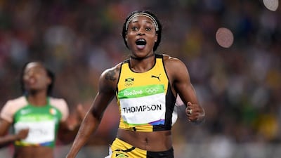 Elaine Thompson of Jamaica celebrates winning the women’s 100m final on Day 8 of the Rio 2016 Olympic Games at the Olympic Stadium on August 13, 2016 in Rio de Janeiro, Brazil. Shaun Botterill / Getty Images