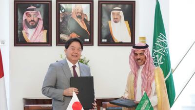 Saudi Foreign Minister Prince Faisal bin Farhan and Japan's Foreign Minister Yoshimasa Hayashi agreed to work together on clean energy Photo: Mofa Japan
