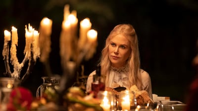 This image released by Hulu shows Nicole Kidman in a scene from the series "Nine Perfect Strangers," premiering Aug. 18 on Hulu (Vince Valitutti / Hulu via AP)