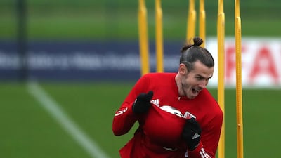 Wales' Gareth Bale during the training session. PA