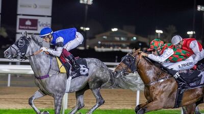 Antonio Fresu rides Namrood to victory in the Group 3 Al Ruwais in Abu Dhabi on Thursday, February 2, 2023. Photo: Adiyat Racing Plus