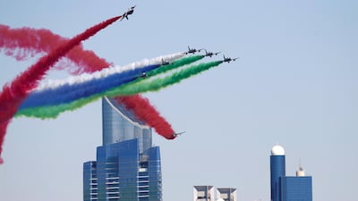 The Al Fursan National Aerobatic Team perform a fly-by. AFP
