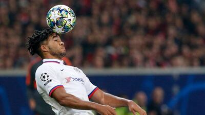 Chelsea's Reece James goes for a header. AP Photo