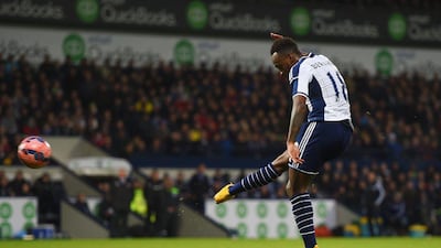 Saido Berahino of West Bromwich Albion scores their first goal in a 7-0 FA Cup third round win over Gateshead on Saturday. Michael Regan / Getty Images / January 3, 2015