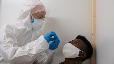 A man is tested for Covid-19 in the basement of the University Hospital of Charleroi. Getty Images