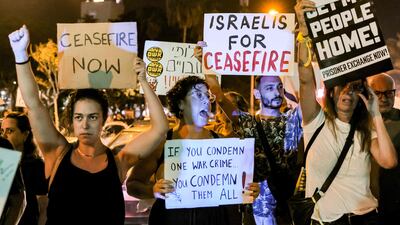 The protest was held near the headquarters of the Israeli Defence Ministry in Tel Aviv. AFP