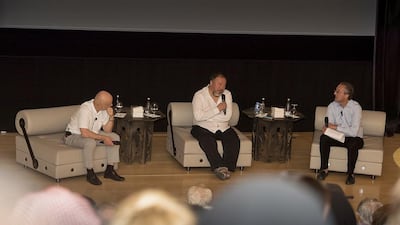 Ai Weiwei, centre, discusses his life and work at Doha’s Museum of Islamic Art. Courtesy Qatar Museums