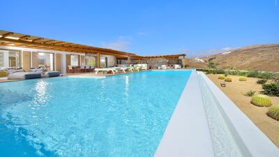 The swimming pool at Residence MK04163 listed by Algean Property, in Elia, Mykonos