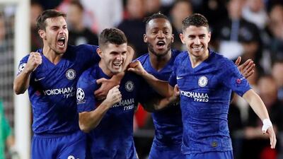 Chelsea's Christian Pulisic, second left, celebrates scoring their second goal. Reuters