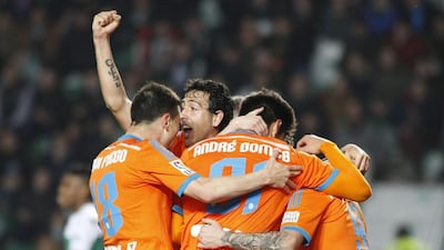 Valencia’s 4-0 win over Elche last Friday extended their unbeaten run to seven games and, more crucially, lifted them to just four points adrift of Real Madrid in the table. Morell / EPA