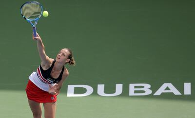 Karolina Pliskova of the Czech Republic in action against Carla Suarez Navarro of Spain at the WTA Dubai Duty Free Tennis Championships. Mahmoud Khaled / EPA