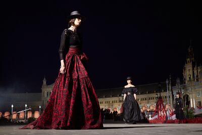 A model walks the runway during the Dior 'Crucero Collection' fashion show on June 16, 2022, in Seville, Spain. Getty Images