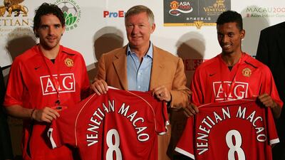 Owen Hargreaves of Manchester United, Sir Alex Ferguson and Nani attend a news conference on July 21, 2007 in Macau, China on July 23. Getty Images