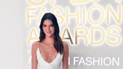 Kendall Jenner in white sequins.