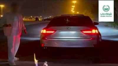 Dubai Police Take Action Against Young Man for Setting Fire on Road to Celebrate Birthday. Photo: Dubai Police / X