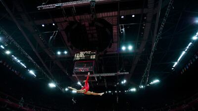 Gabrielle Douglas of the U.S. performs on the balance beam during the women's gymnastics team final; Brian Snyder/Reuters