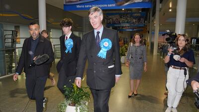 Conservative MP Jacob Rees-Mogg leaves University of Bath after losing his seat in the North East Somerset and Hanham constituency. AP