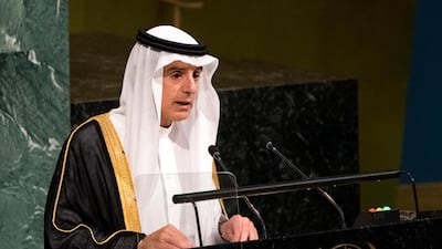 Saudi Arabia's foreign minister Adel Al Jubeir addresses the United Nations General Assembly in 2017. AP Photo