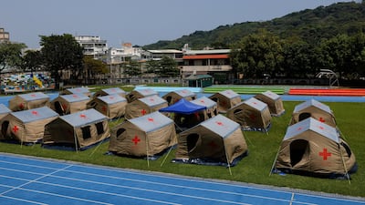 Tents are seen at a temporary reception centre following the earthquake, in Hualien, Taiwan. Reuters