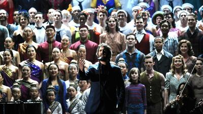 Josh Groban, centre, performs at the Tony Awards at Radio City Music. Charles Sykes / Invision / AP