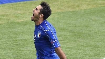 Italy forward Eder celebrates a goal during the Euro 2016 Group E football match between Italy and Sweden at the Stadium Municipal in Toulouse on June 17, 2016. Pascal Pavani / AFP