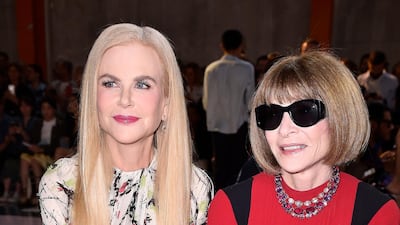 Actress Nicole Kidman and Vogue bigwig Anna Wintour at the Prada show at Milan Fashion Week. Photo: Pietro D'Aprano / Getty Images for Prada