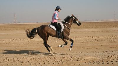 Uma Mencia, who is taking part in the Mongol Derby, trains at the Fazza Endurance Team stables in Dubai. Courtesy Uma Mencia