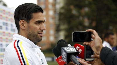 Radamel Falcao speaks to the media during training ahead of Colombia's Copa America campaign. John Vizcaino / Reuters
