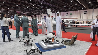 Various drones being used by the UAE Ministry of Interior on display at UMEX 2016.