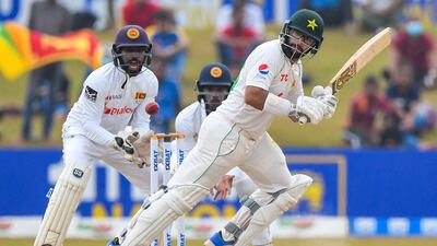 Pakistan batter Imam-ul-Haq plays a shot during Day 4 of the second Test against Sri Lanka at the Galle International Cricket Stadium, on Wednesday, July 27, 2022. AFP