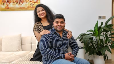 Deejith Haridas and wife, Dr Anshika Chandran at their home at The Haven by Meraki. Victor Besa / The National