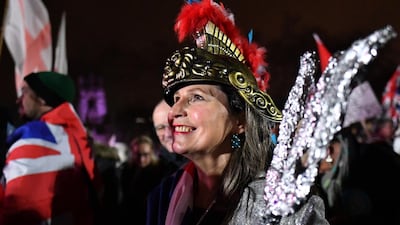 Pro Brexit supporters gather for the Brexit Day celebration party hosted by Leave Means Leave at Parliament Square on Friday. Getty Images