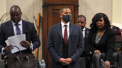 Jussie Smollett stands at the Leighton Criminal Courthouse in Chicago during his sentencing. EPA