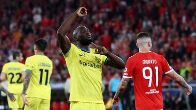 Romelu Lukaku celebrates scoring Inter Milan's second goal in the 2-0 win over Benfica at Estadio da Luz. Reuters