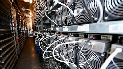 A bank of cryptocurrency miners operates at the Scrubgrass Plant in Kennerdale, Pennsylvania. The mining process results in high energy usage. Reuters