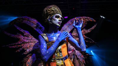 A model presents a creation by Manish Arora during Lakme Fashion Week summer/ resort 2020 in Mumbai, India, on February 12, 2020. EPA